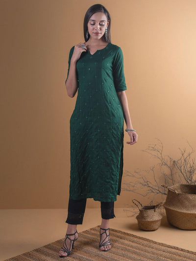 Bottle green organza kurti detailed with handworks MBS- R40 –  MyBudgetStore.in